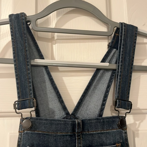 Gap Dark Denim Women’s Overalls Adjust straps side zip belt loops pockets USED S - Picture 2 of 11